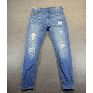 True Religion Skinny Jeans Women's 29 Blue Denim Logan Relaxed Taper Distressed